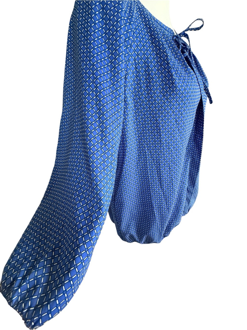 Ann Taylor Royal Blue Printed Tie-Front Blouse - Picture 4 of 8